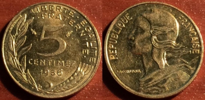 Франция 5 сантимов 1986, см. состояние, 60-048b