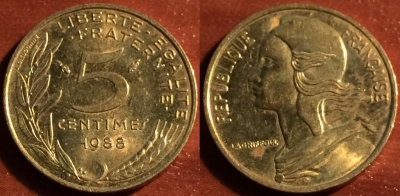 Франция 5 сантимов 1988, см. состояние, 60-056a
