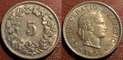 Швейцария 5 раппен 1953, 56-087