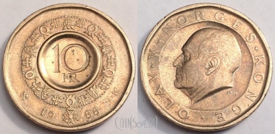 Норвегия 10 крон 1986 год, см. состояние, 80-024a