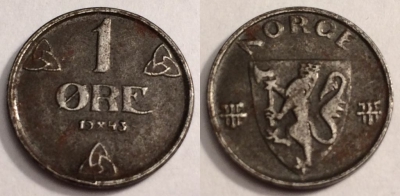 Норвегия 1 эре 1943, состояние, 67-025b