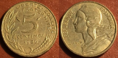 Франция 5 сантимов 1986, 48-155
