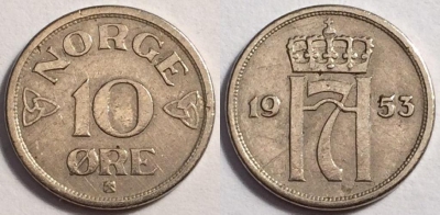 Норвегия 10 эре 1953, см. состояние, 81-023a
