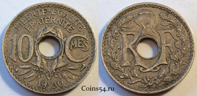 Франция 10 сантимов 1930 года, KM# 866a, 082-005a