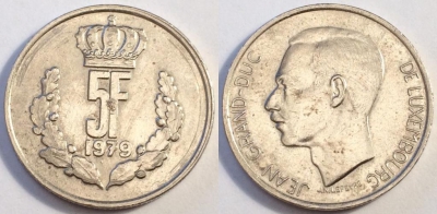 Люксембург 5 франков 1979, см. состояние, 82-015a