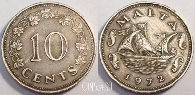 Мальта 10 центов 1972 года, KM# 11, 082-023a