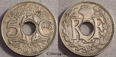 Франция 5 сантимов 1938 года, KM# 875a, 82-027a
