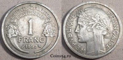 Франция 1 франк 1959, см. состояние, 82-040a
