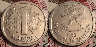 Финляндия 1 марка 1988 год, KM# 49a, 66-039b