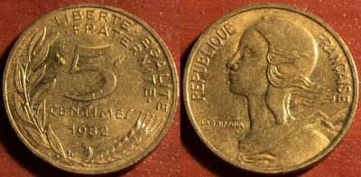 Франция 5 сантимов 1982, см. состояние, 60-046b