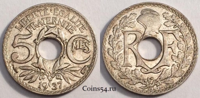 Франция 5 сантимов 1937 года, KM# 875, 81-050a