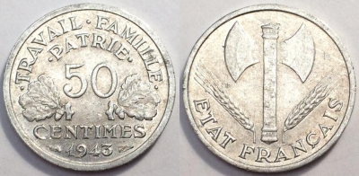 Франция 50 сантимов 1943, см. состояние, 81-004b