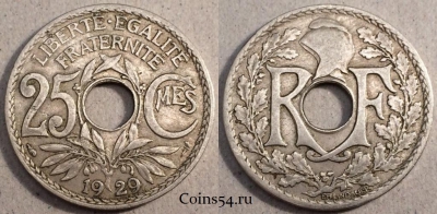 Франция 25 сантимов 1929 года, KM# 867a, 082-041b