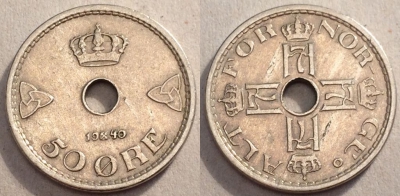 Норвегия 50 эре 1940, см. состояние, 84-026b
