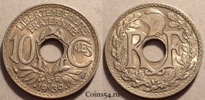 Франция 10 сантимов 1939 года, KM# 889, 84-035a