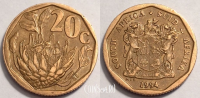 ЮАР 20 центов 1994 года, KM# 136, 070-067a