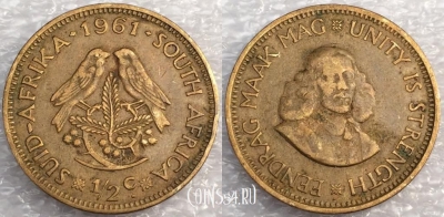 ЮАР 1/2 цента 1961 год, KM# 56, 75-067b