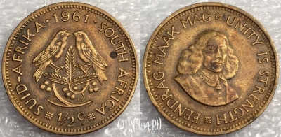 ЮАР 1/2 цента 1961 год, см. сост., 75-068b