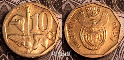 ЮАР 10 центов 2008 года, KM# 441, 065-030b