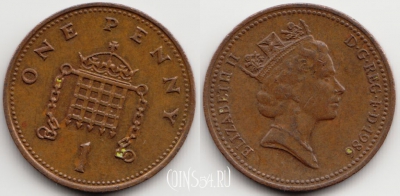 Великобритания 1 пенни 1986 года, KM# 935, 54-196