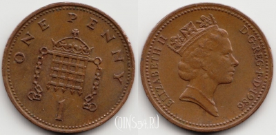 Великобритания 1 пенни 1986 года, KM# 935, 54-197