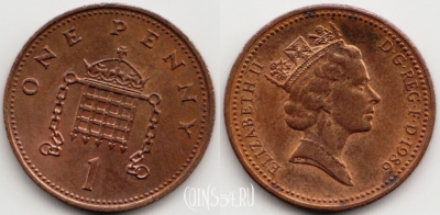 Великобритания 1 пенни 1986 года, KM# 935, 54-198