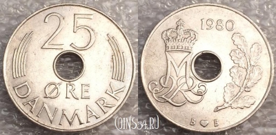 Дания 25 эре 1980 года, KM# 861, 079-061b