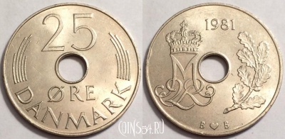 Дания 25 эре 1981 года, KM# 861, 072-055b