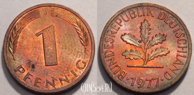 Германия ФРГ 1 пфенниг 1977 года, KM# 105, 85-053a
