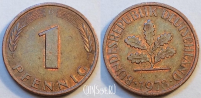 Германия ФРГ 1 пфенниг 1978 года, KM# 105, 81-062b