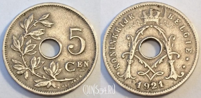 Бельгия 5 сантимов 1921 года, KM# 67, 82-018a
