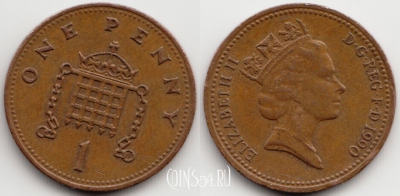 Великобритания 1 пенни 1990 года, KM# 935, 55-007