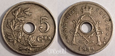 Бельгия 5 сантимов 1928 года, KM# 67, 67-035a