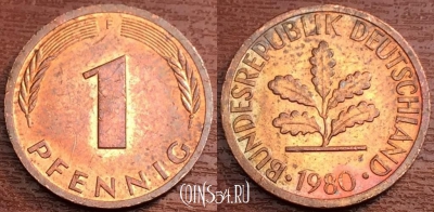 Германия ФРГ 1 пфенниг 1980 года, KM# 105, 78-067a
