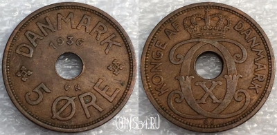 Дания 5 эре 1936 года, KM# 828, 75-063b