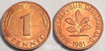 Германия ФРГ 1 пфенниг 1981 года, KM# 105, 85-029a