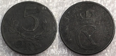 Дания 5 эре 1944 года, KM# 834a, 79-042b