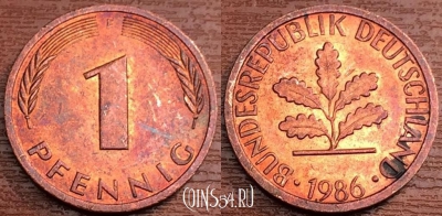 Германия ФРГ 1 пфенниг 1986 года, KM# 105, 78-065b