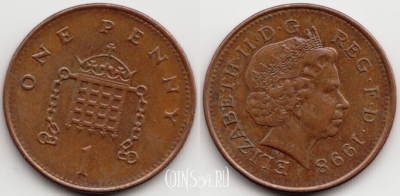 Великобритания 1 пенни 1998 года, KM# 986, 55-020