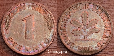 Германия ФРГ 1 пфенниг 1990 года. KM# 105, 78-065a