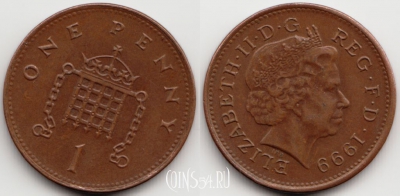 Великобритания 1 пенни 1999 года, KM# 986, 055-023