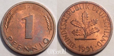 Германия ФРГ 1 пфенниг 1991 года, KM# 105, 85-030b