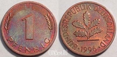 Германия ФРГ 1 пфенниг 1996 года, KM# 105, 85-034a