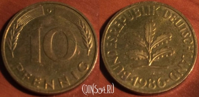 Германия ФРГ 10 пфеннигов 1986 года, KM# 108, 47-075