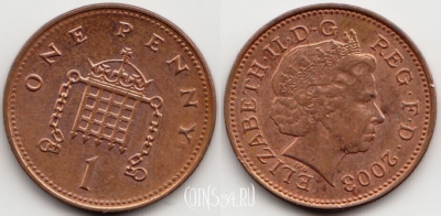 Великобритания 1 пенни 2003 года, KM# 986, 054-168
