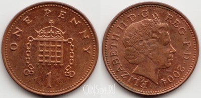Великобритания 1 пенни 2004 года, KM# 986, 54-171