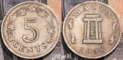 Мальта 5 центов 1976 года, KM# 10, 093-002