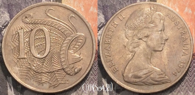 Австралия 10 центов 1974 года, KM# 65, 093-008
