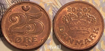 Дания 25 эре 2007 года, KM# 868, 093-046