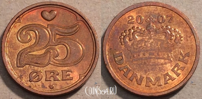 Дания 25 эре 2007 год, KM# 868, 093-047